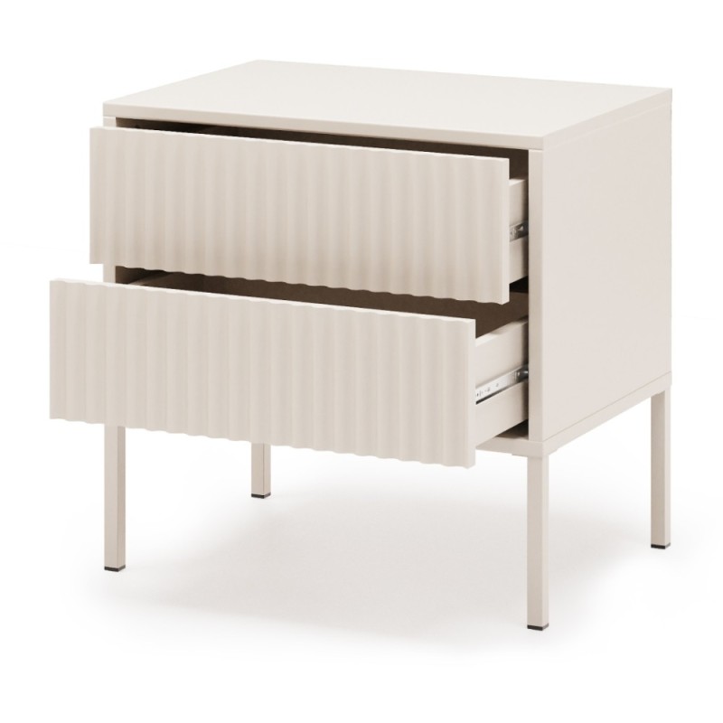 Noční stolek NOTO se 2 zásuvkami a drážkovanými čely | Kašmír