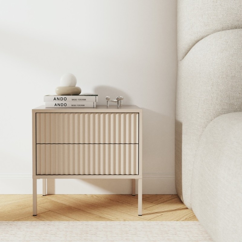 Noční stolek NOTO se 2 zásuvkami a drážkovanými čely | Kašmír