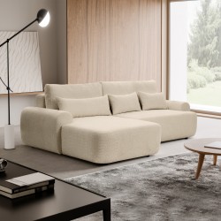 Rohová pohovka OLIVER s funkcí spaní a úložným boxem - Bouclé