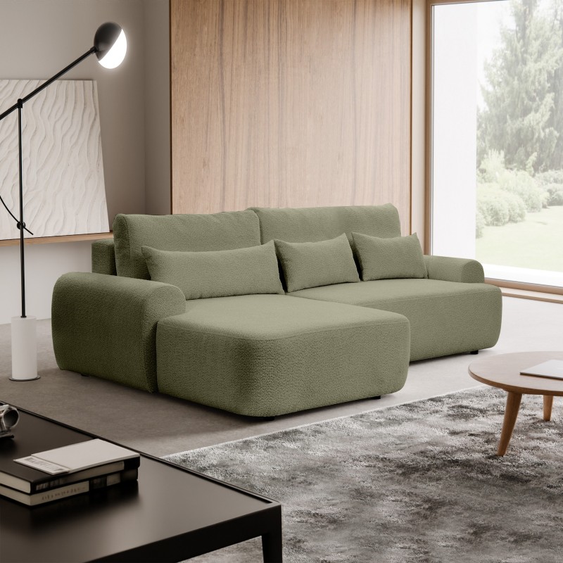 Rohová pohovka OLIVER s funkcí spaní a úložným boxem - Bouclé