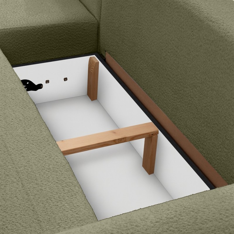 Rohová pohovka OLIVER s funkcí spaní a úložným boxem - Bouclé