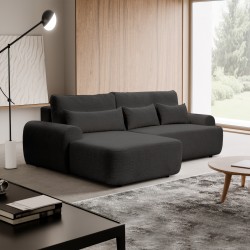 Rohová pohovka OLIVER s funkcí spaní a úložným boxem - Bouclé