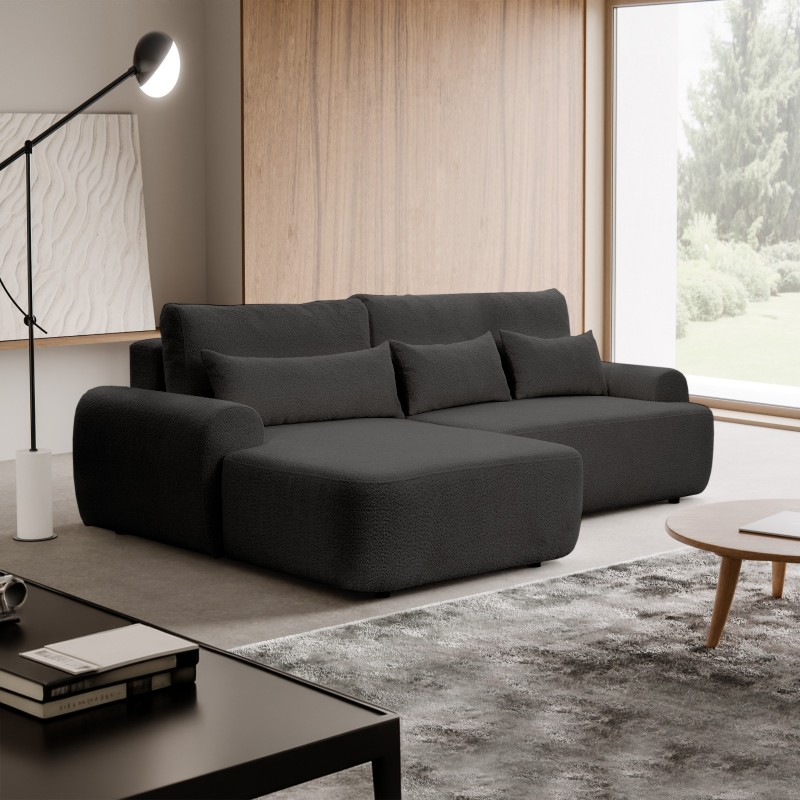 Rohová pohovka OLIVER s funkcí spaní a úložným boxem - Bouclé