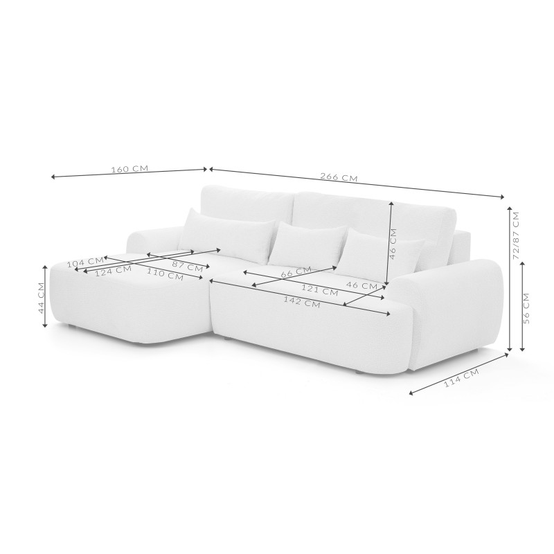 Rohová pohovka OLIVER s funkcí spaní a úložným boxem - Bouclé