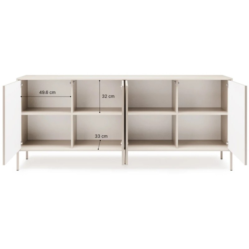 Komoda NOTO se 4 dveřmi a drážkovanými čely | Kašmír