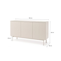 Komoda SOFT se 3 dveřmi a drážkovanými čely | Kašmír