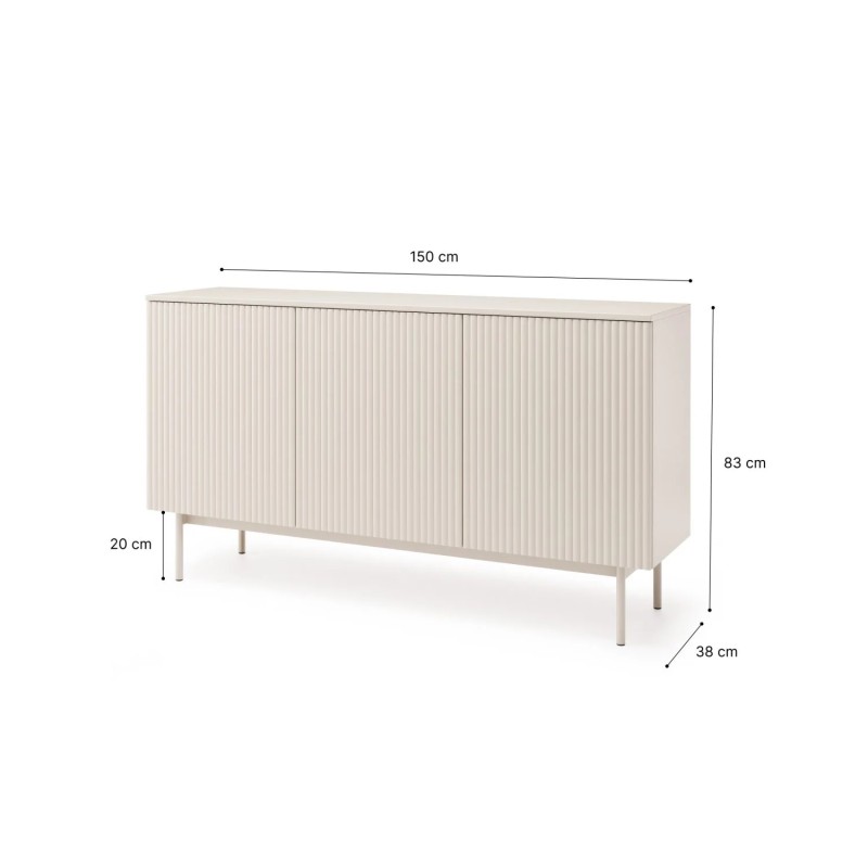 Komoda SOFT se 3 dveřmi a drážkovanými čely | Kašmír