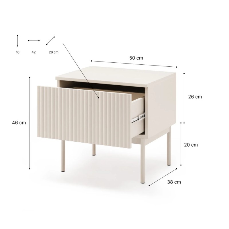 Noční stolek SOFT s 1 zásuvkou a rýhovanými čely