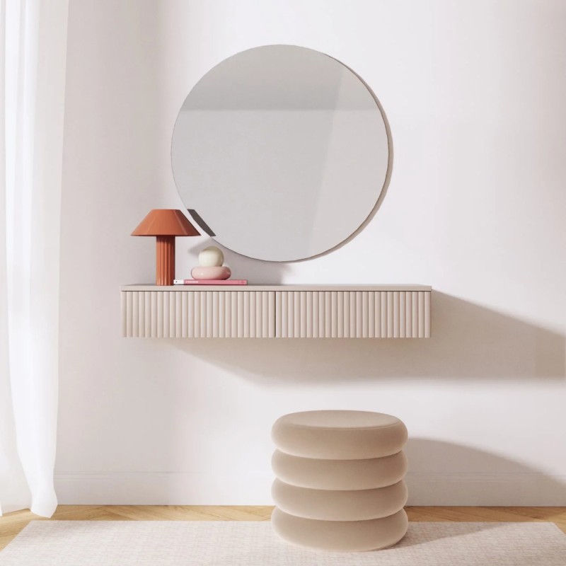 Zavěšený konzolový stolek SOFT s rýhovanými čely – moderní design v barvě kašmír