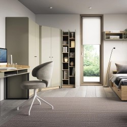 Rohová skříň ALEX - moderní design, pískový dub a eukalyptus