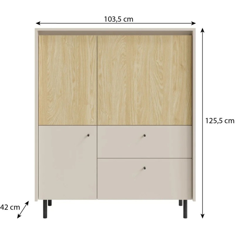 Komoda MONAKO 2 zásuvky a 3 dvířka - moderní, prostorná a elegantní