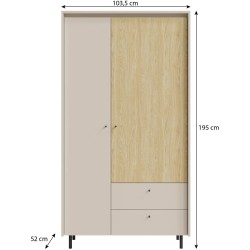 Šatní skříň MONAKO se 2 dveřmi a 2 zásuvkami - moderní design a prostorný interiér