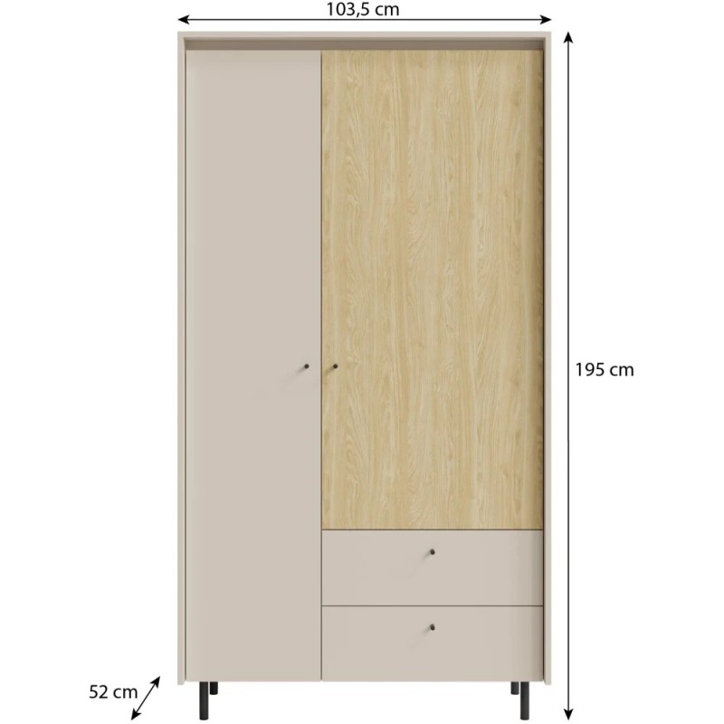 Šatní skříň MONAKO se 2 dveřmi a 2 zásuvkami - moderní design a prostorný interiér