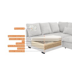 Rohová sedací souprava RAMO s funkcí spaní a bezplatným topperem - velká plocha 160×200 cm