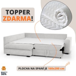 Rohová sedací souprava RAMO s funkcí spaní a bezplatným topperem - velká plocha 160×200 cm