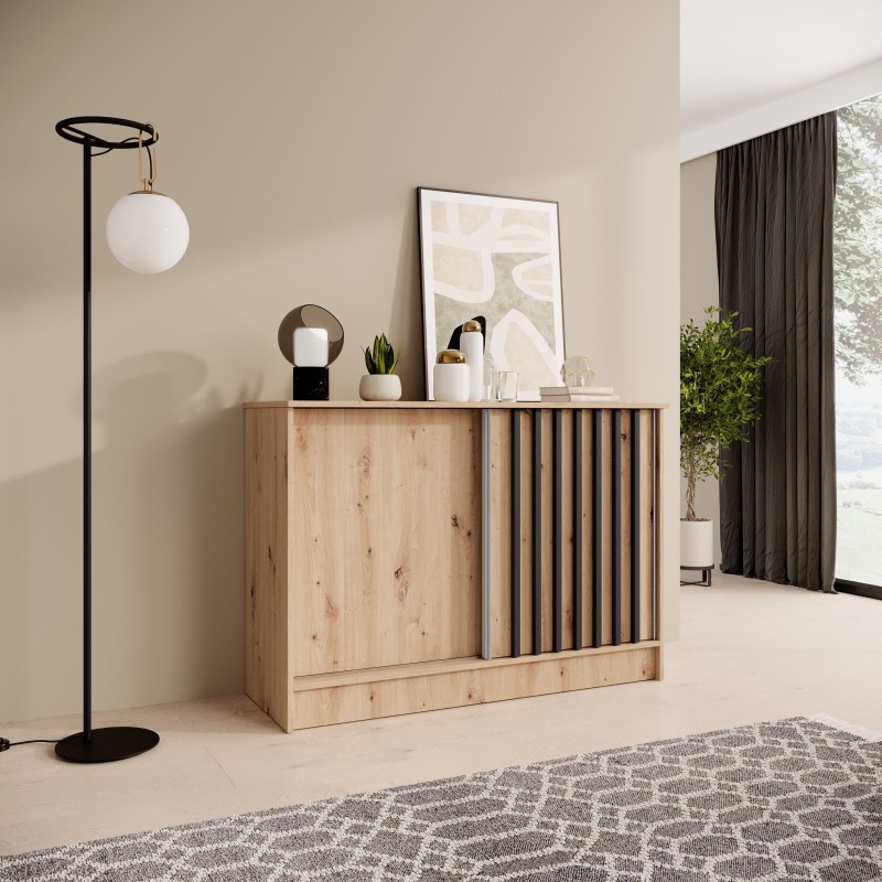 Komoda HORIZON - moderní komoda s lamelami a posuvnými dveřmi