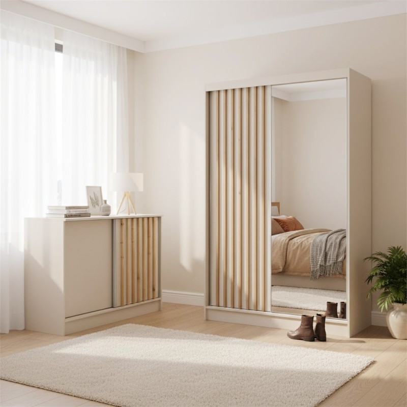 Komoda HORIZON - moderní komoda s lamelami a posuvnými dveřmi