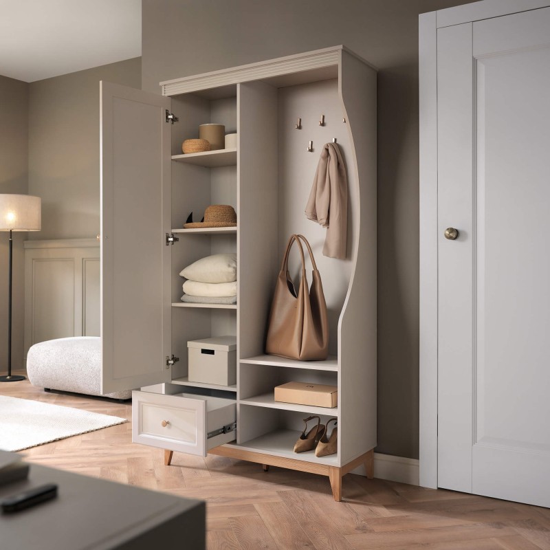 Šatní skříň CHARLOTT se zrcadlem a zásuvkou - kašmír