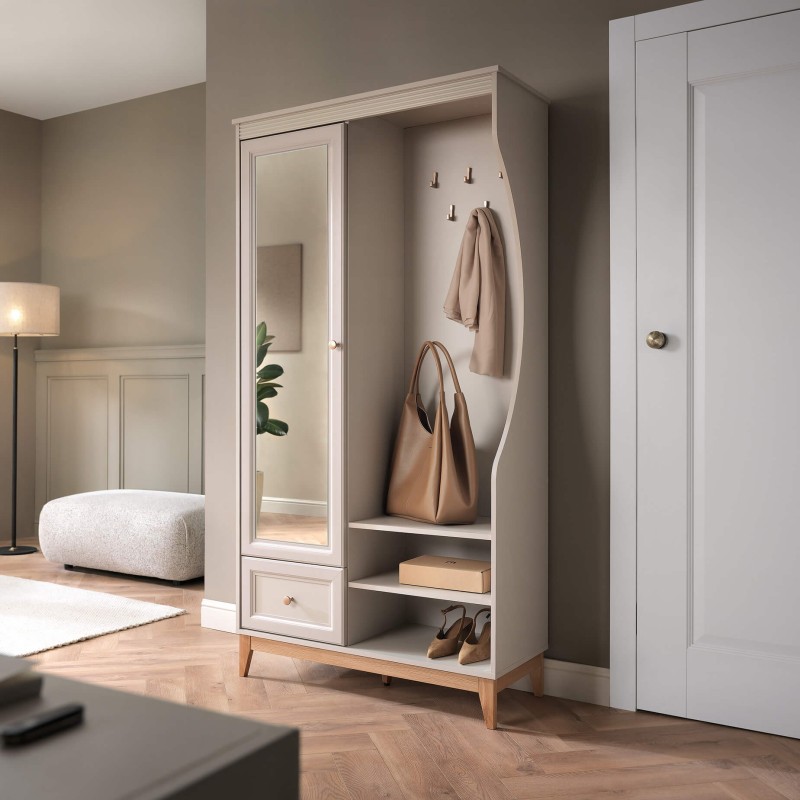 Šatní skříň CHARLOTT se zrcadlem a zásuvkou - kašmír