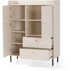 Komoda GLORIA - moderní se 2 zásuvkami a 3 dvířky, zlaté úchyty