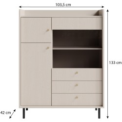 Skříň GLORIA - moderní se 2 zásuvkami a 3 dvířky