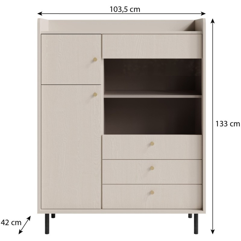 Skříň GLORIA - moderní se 2 zásuvkami a 3 dvířky