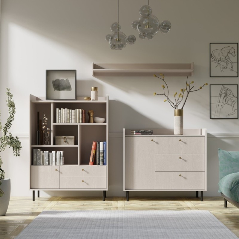 Skříň GLORIA - moderní se 2 zásuvkami a 3 dvířky