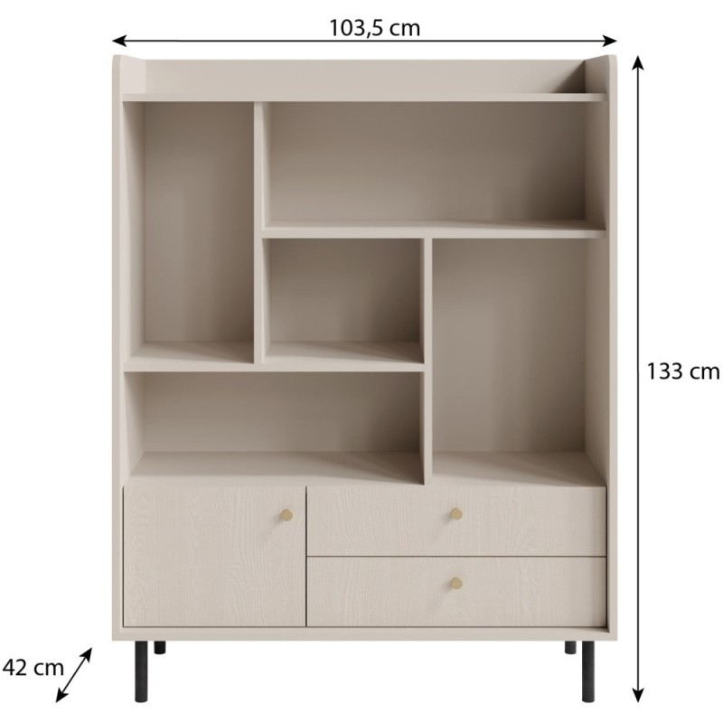 Knihovna GLORIA - moderní se 2 zásuvkami a 1 dvířky