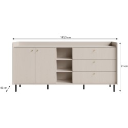 Komoda GLORIA - moderní se 3 zásuvkami a 2 dvířky, zlaté úchyty