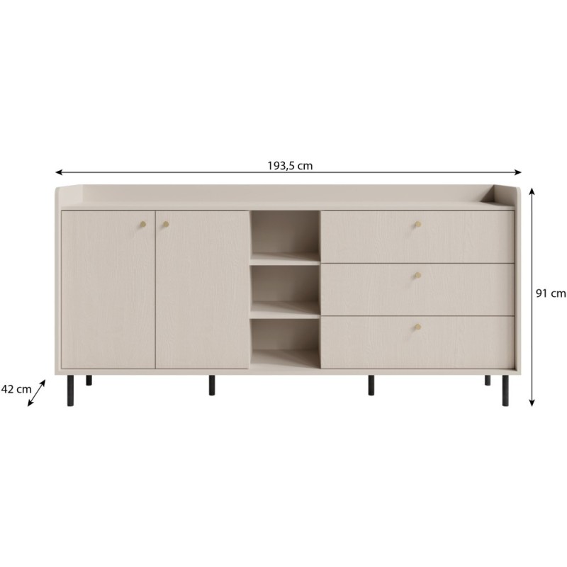 Komoda GLORIA - moderní se 3 zásuvkami a 2 dvířky, zlaté úchyty