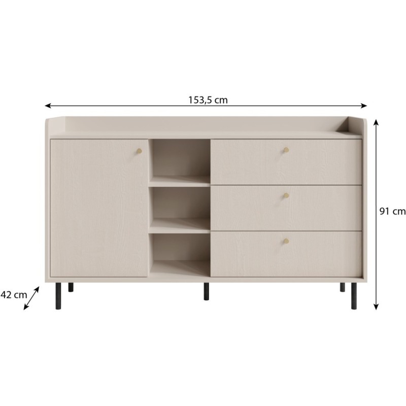 Komoda GLORIA se 3 zásuvkami a otevřenými policemi