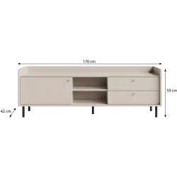 RTV skříňka GLORIA - moderní se 2 zásuvkami a 1 dvířky, zlaté detaily