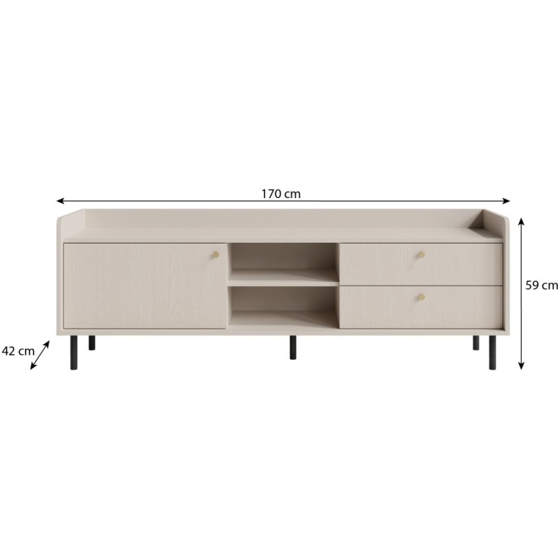 RTV skříňka GLORIA - moderní se 2 zásuvkami a 1 dvířky, zlaté detaily