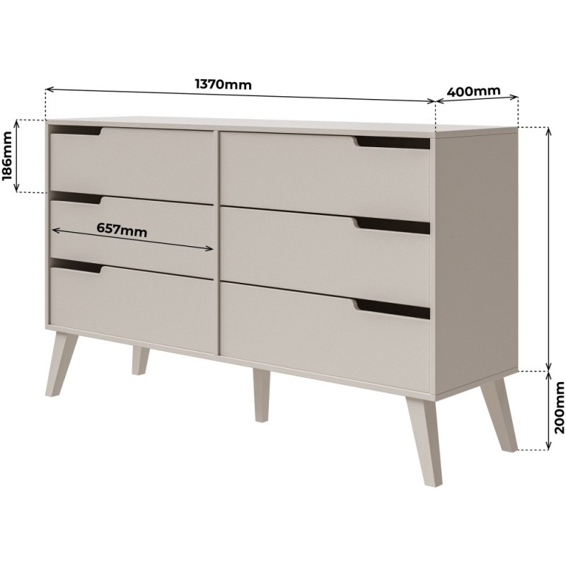 Komoda NOREL - skandinávská komoda se 6 zásuvkami | Stabilní, elegantní, prostorná