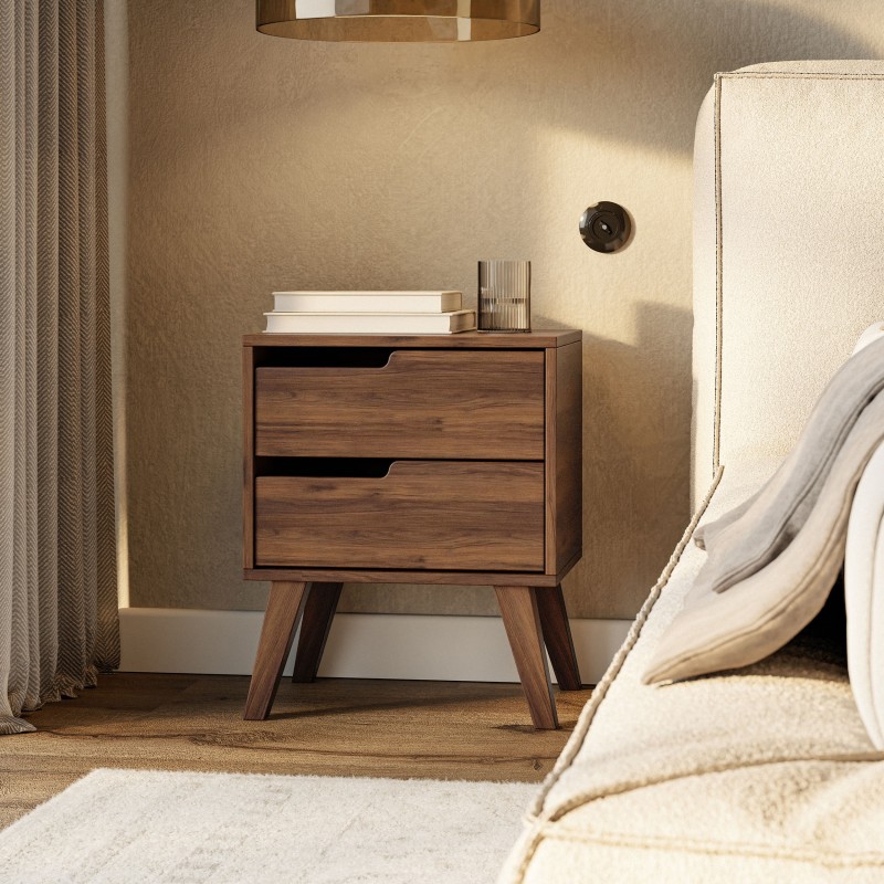 Noční stolek NOREL se 2 zásuvkami - skandinávský, elegantní, funkční