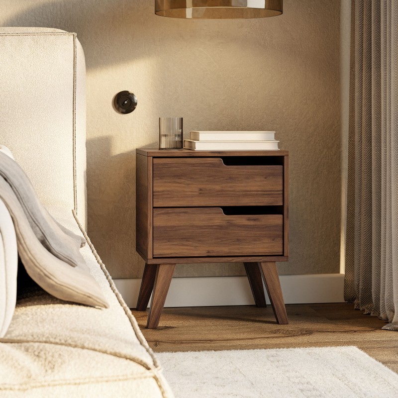Noční stolek NOREL se 2 zásuvkami - skandinávský, elegantní, funkční