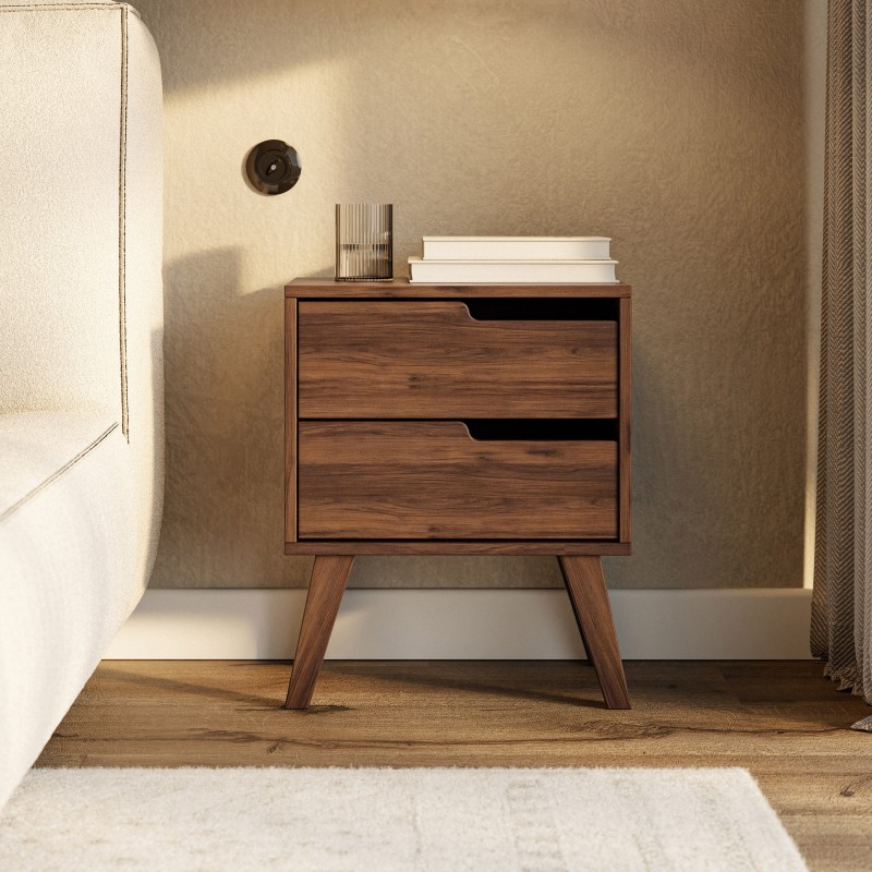 Noční stolek NOREL se 2 zásuvkami - skandinávský, elegantní, funkční