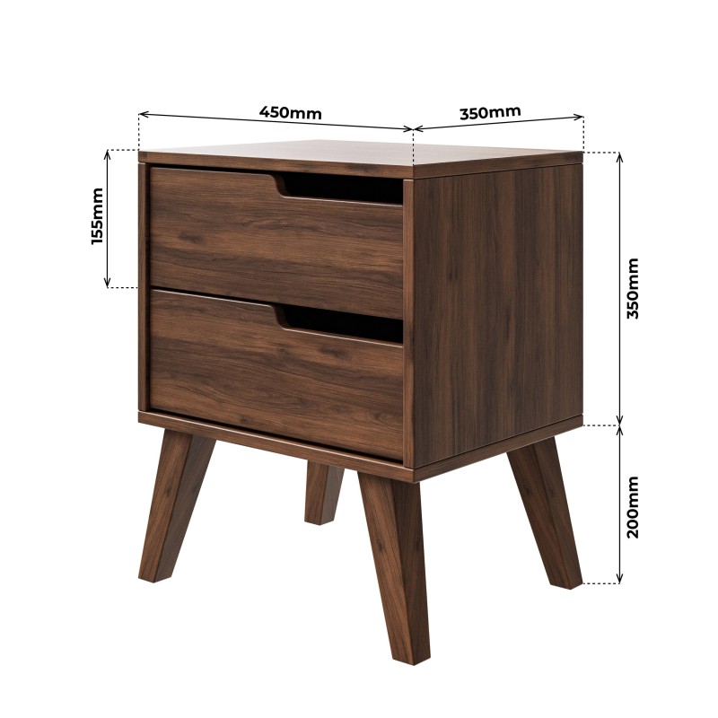 Noční stolek NOREL se 2 zásuvkami - skandinávský, elegantní, funkční