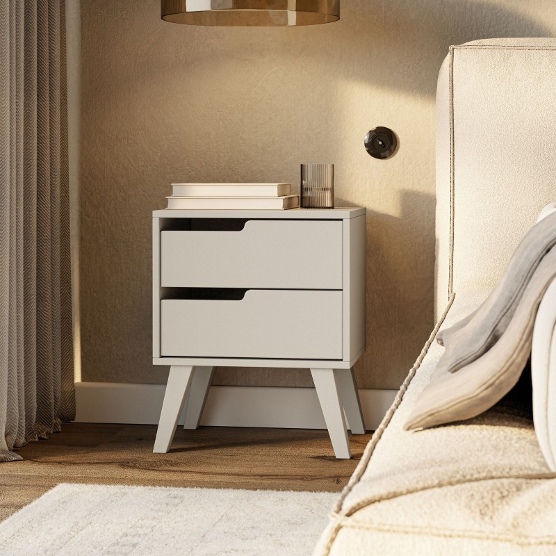Noční stolek NOREL se 2 zásuvkami - skandinávský, elegantní, funkční