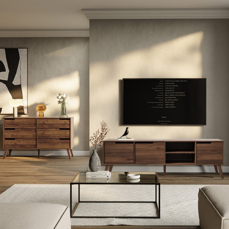 Skříňka RTV NOREL 180 cm - moderní, skandinávská, funkční