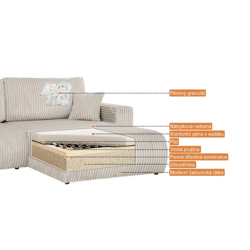 Rohová pohovka PORTO do L s funkcí spaní a úložným boxem