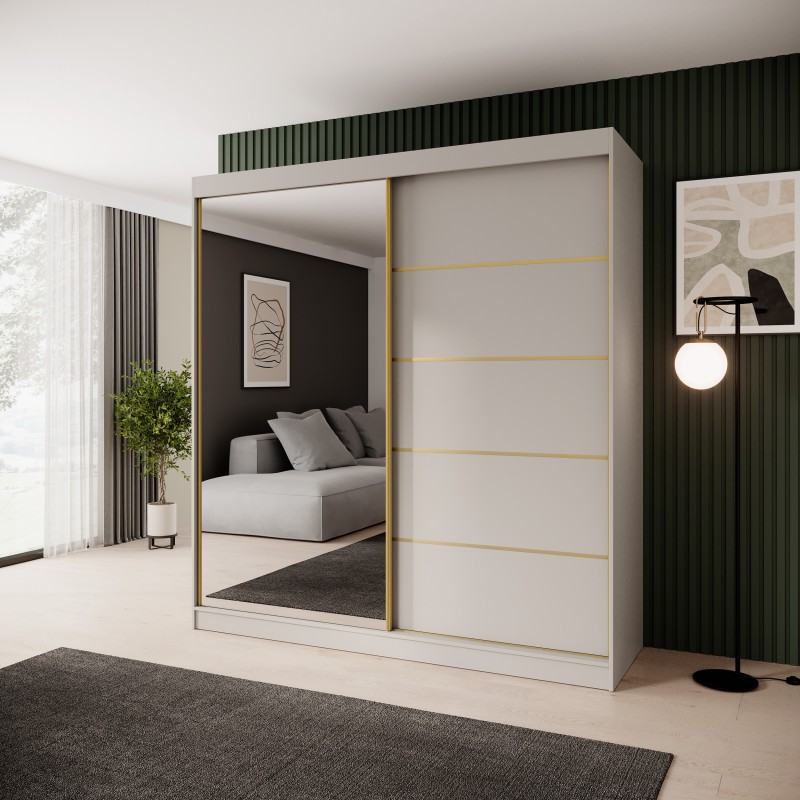 Posuvná skříň se zrcadlem a zásuvkami MARIKA LUX - moderní skříň do ložnice